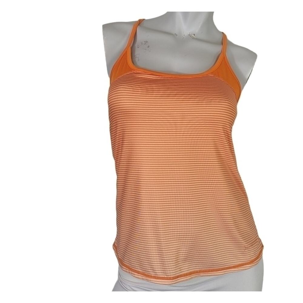 Orangetheory WMS SZ S Tank Top Striped Strappy Racerback Athletic Orange White